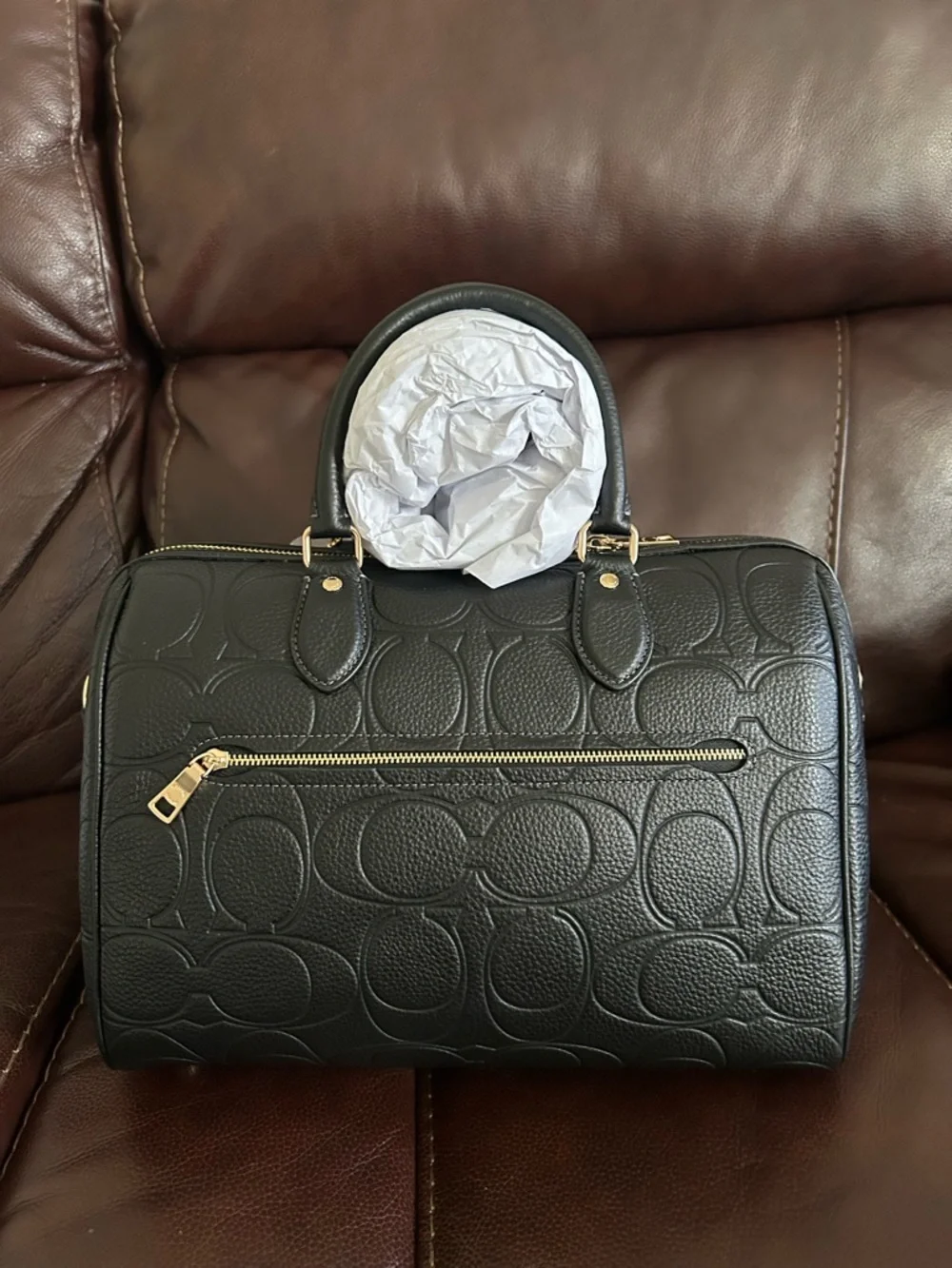 Coach Black Embossed Leather Satchel with Gold Hardware - Picture 6 of 7